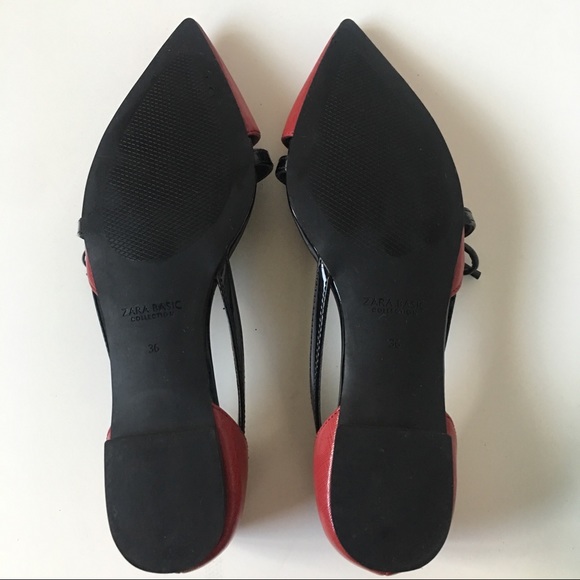 Zara Basic Red Black Bow Flats - Picture 5 of 6